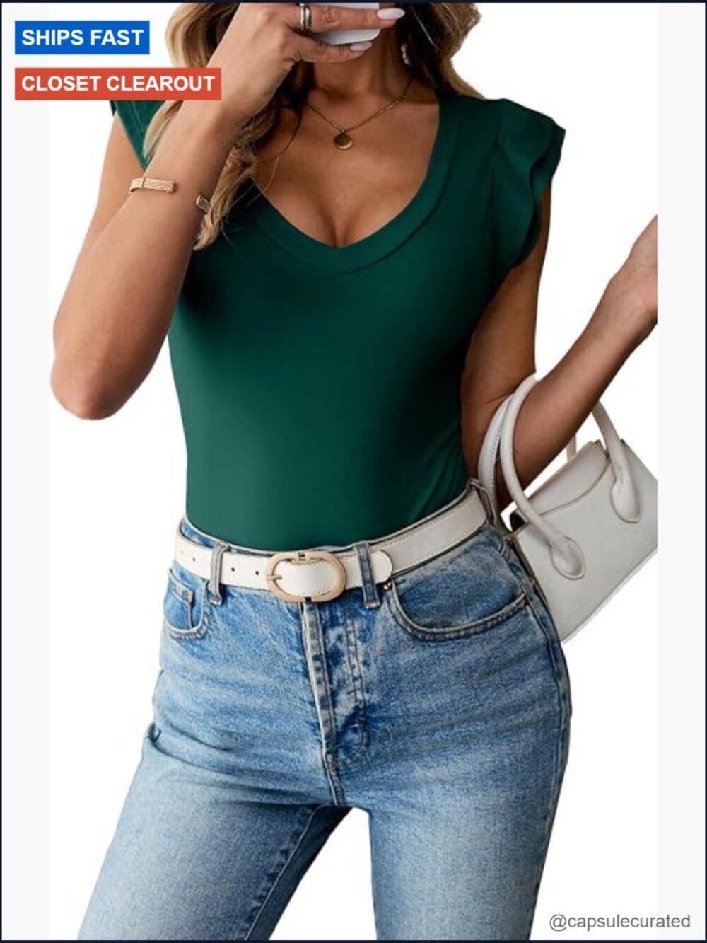 V Neck Ruffle Sleeveless Slim Fit Tank Top Casual Blouse